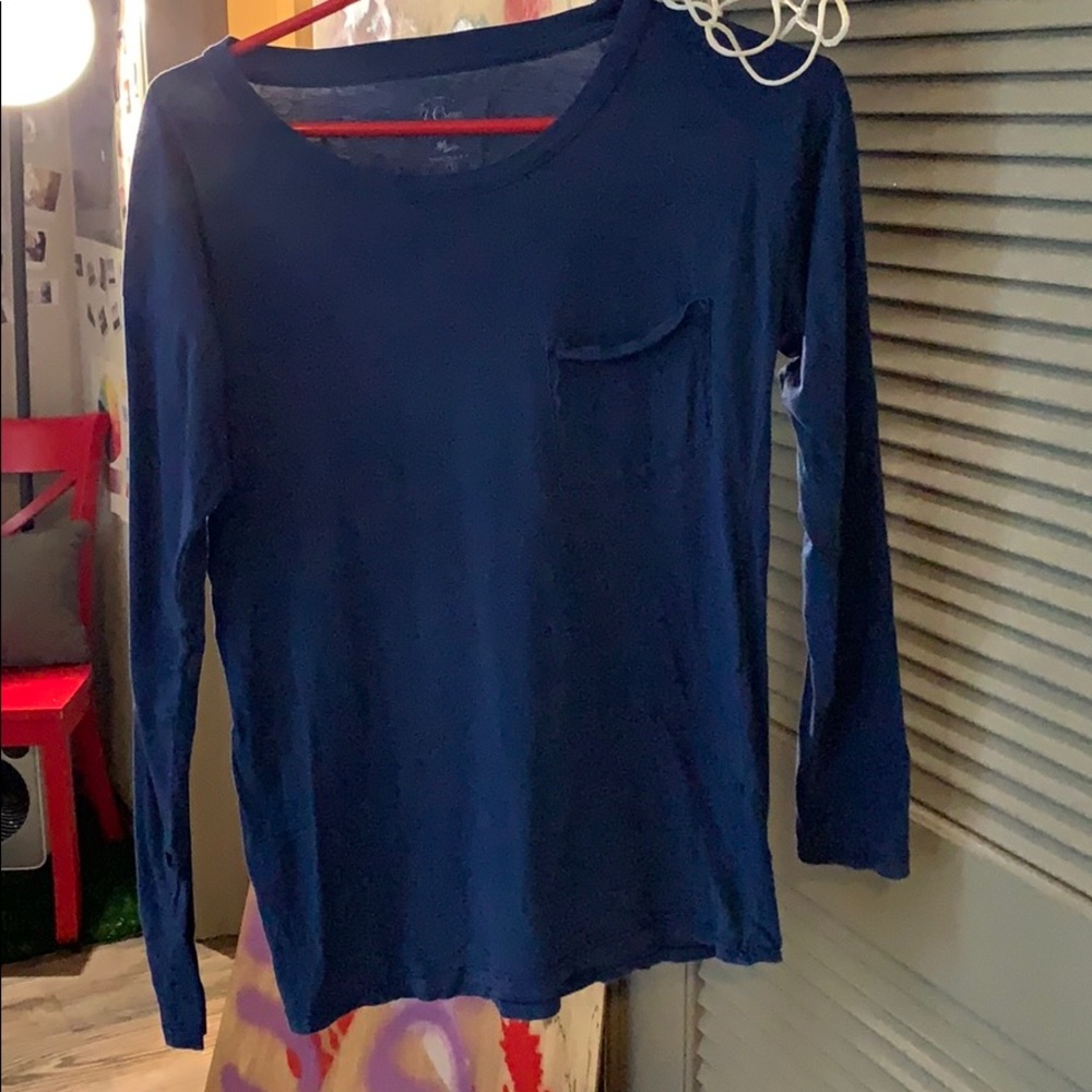 J Crew Navy Long Sleeve Pocket Tee